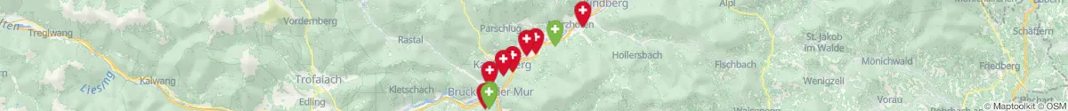 Kartenansicht für Apotheken-Notdienste in der Nähe von Breitenau am Hochlantsch (Bruck-Mürzzuschlag, Steiermark)